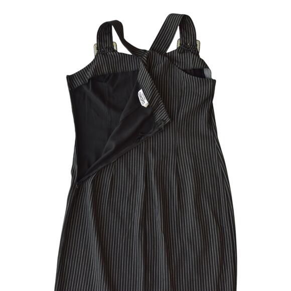 Vintage Black Pinstripe Sheath Dress with Buckled Straps - Size ML - Picture 7 of 7